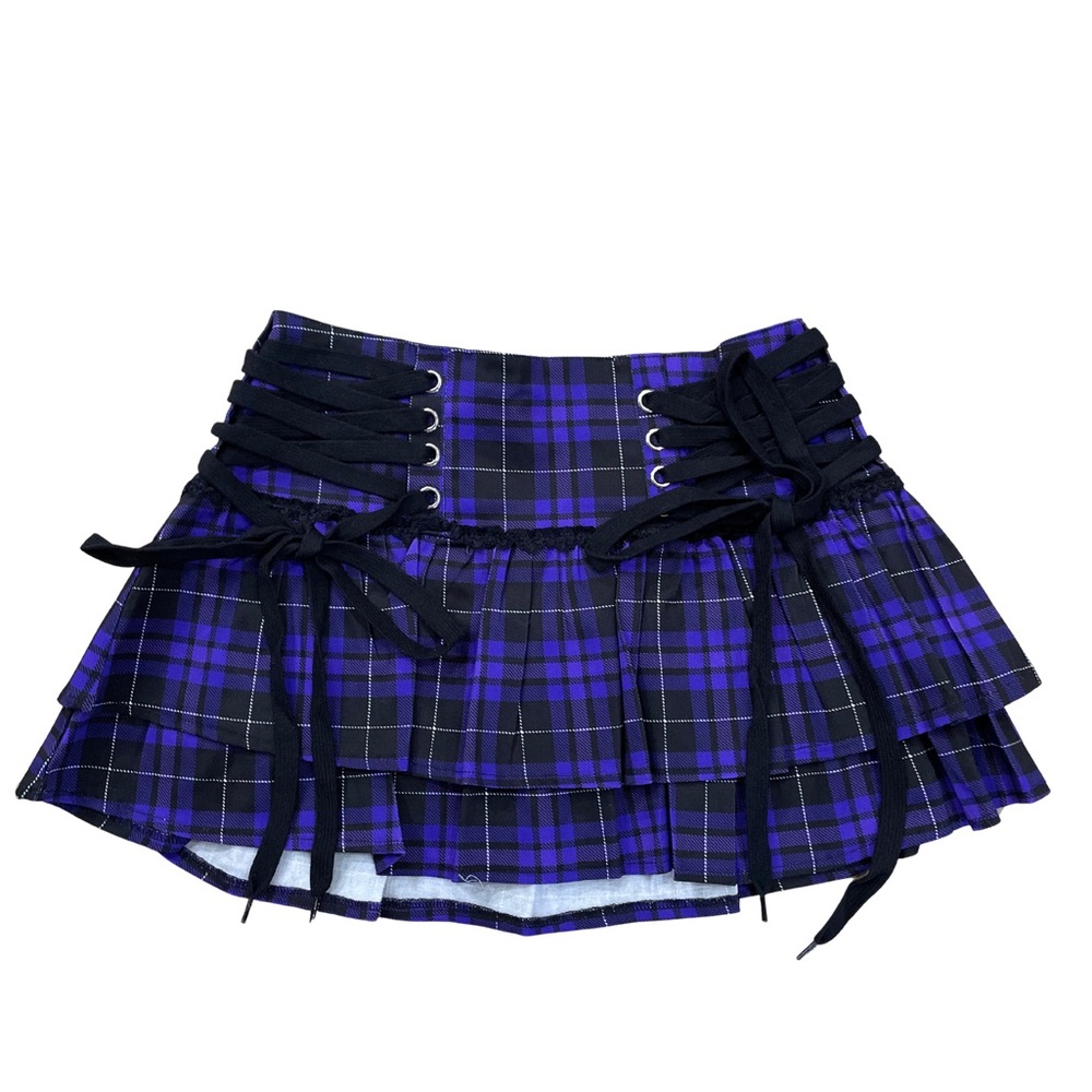 Dolls Kill Black and Purple Pleated Mini Skirt